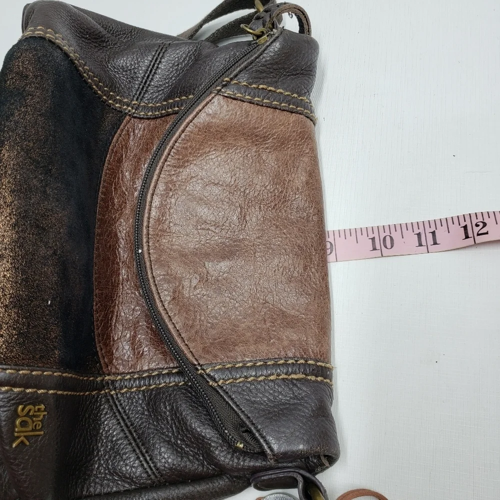 The Sak Deena Leather Crossbody Hobo Bag Foldover Multi Texture Shimmer - Picture 13 of 16